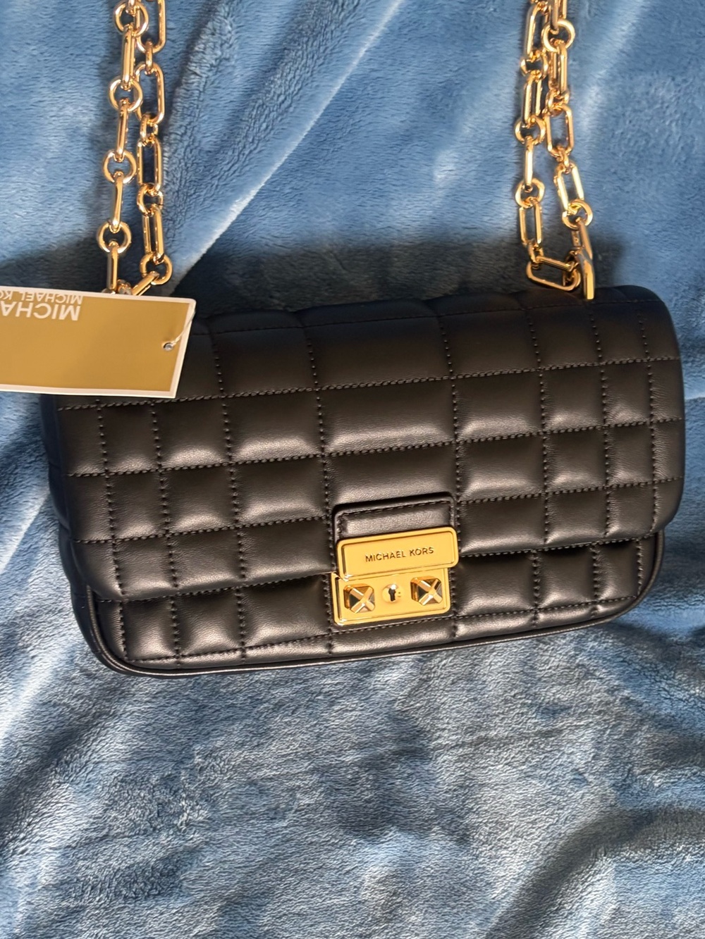 Michael Kors Black Quilted Leather Crossbody with Gold Chain